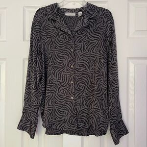 Vtg Valerie Stevens 100% Silk Animal Print Button-Down Shirt